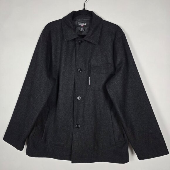 Vintage Polo Jeans Co Ralph Lauren Wool Blend Mens Medium Black Button Jacket - Picture 1 of 5